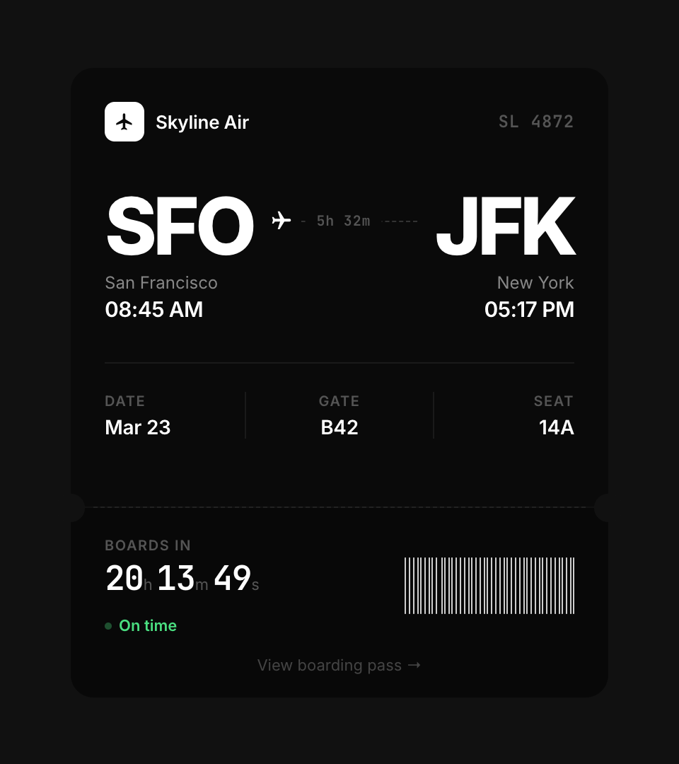 Flight ticket card